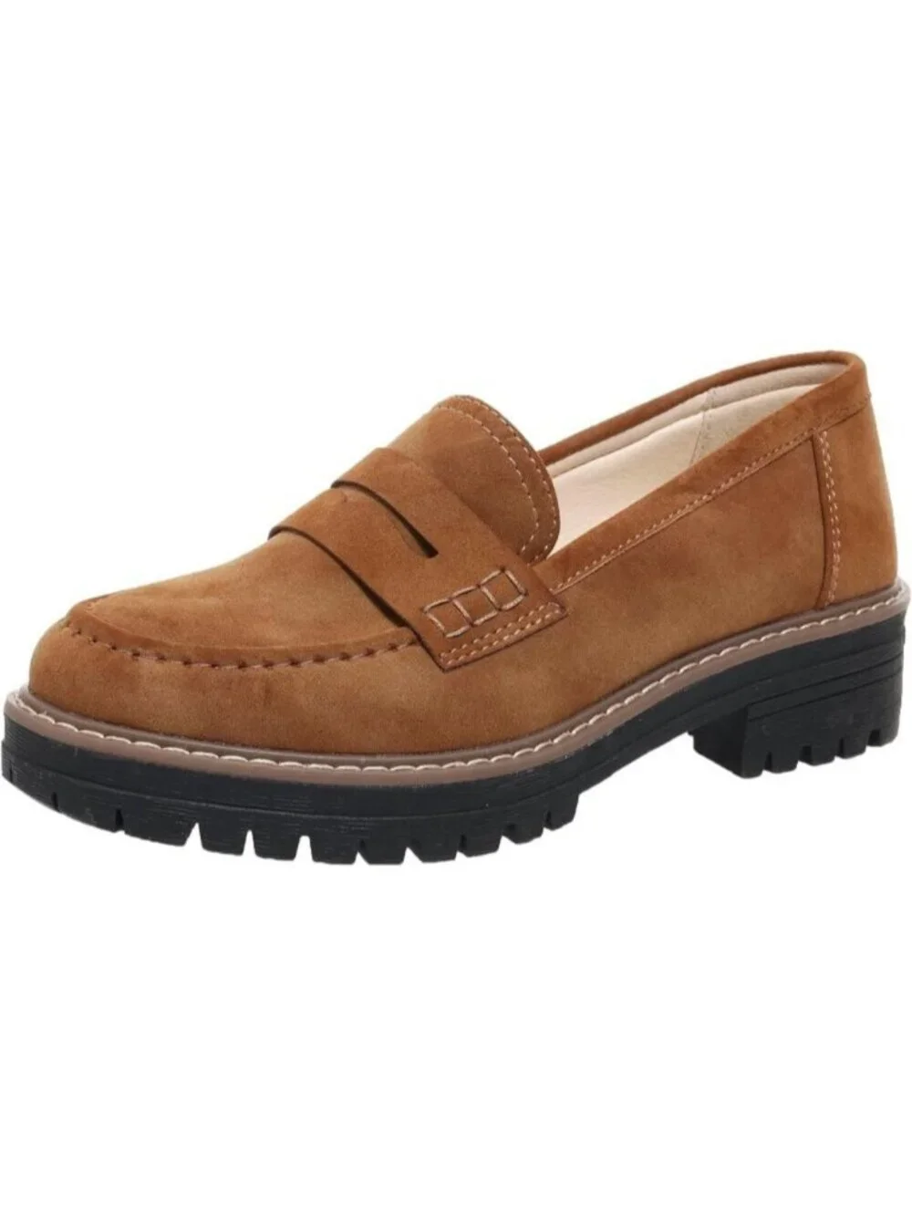 Womens Brown Suede Lug Sole Slip On Business Chunky Platform Penny Loafers Shoes
